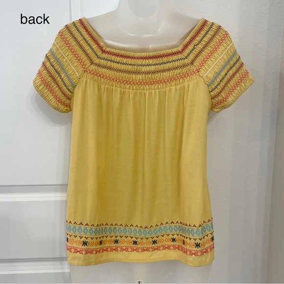 THML Embroidered Smocked Boho Top in Yellow-Gold - Picture 5 of 10
